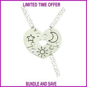 925 Sterling Silver Sun Moon Star Pendant Necklace Set BFF Friendship